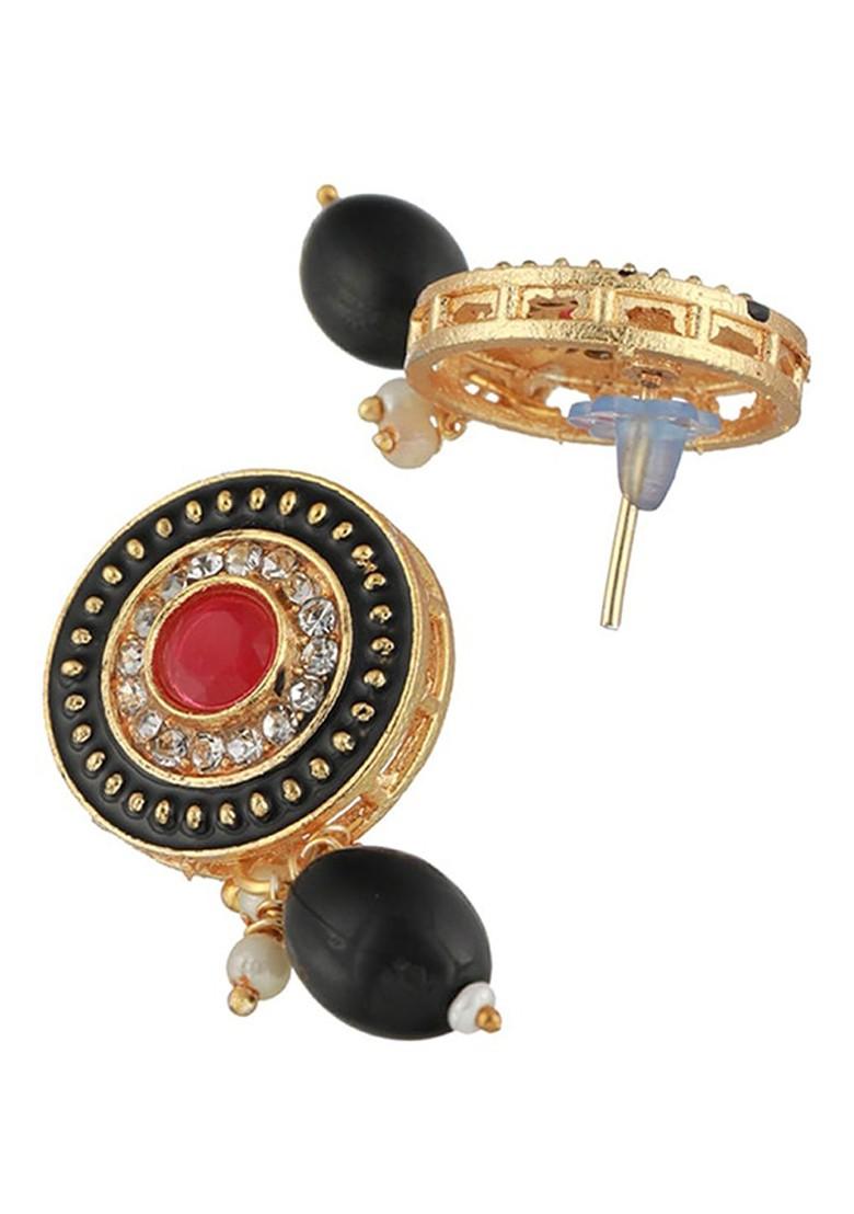 Gold Plated Stone Studded And Beaded Meenakari Jewellery Set