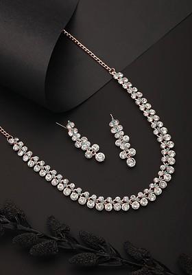 Rhodium Plated Ad Studded Jewellery Set