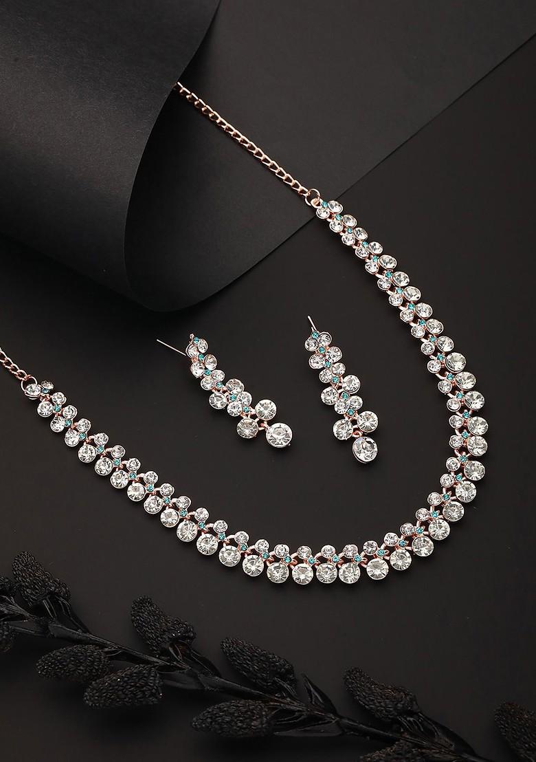 Rhodium Plated Ad Studded Jewellery Set