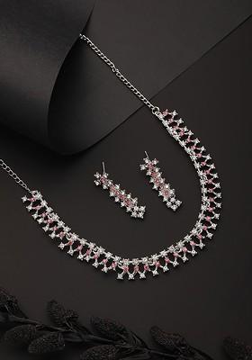 Rhodium Plated Ad Studded Jewellery Set