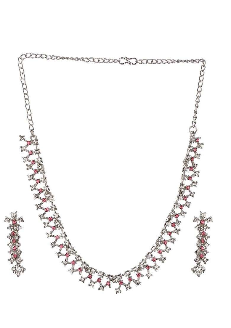 Rhodium Plated Ad Studded Jewellery Set - Indya