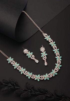 Rose Gold Plated Ad Studded Jewellery Set