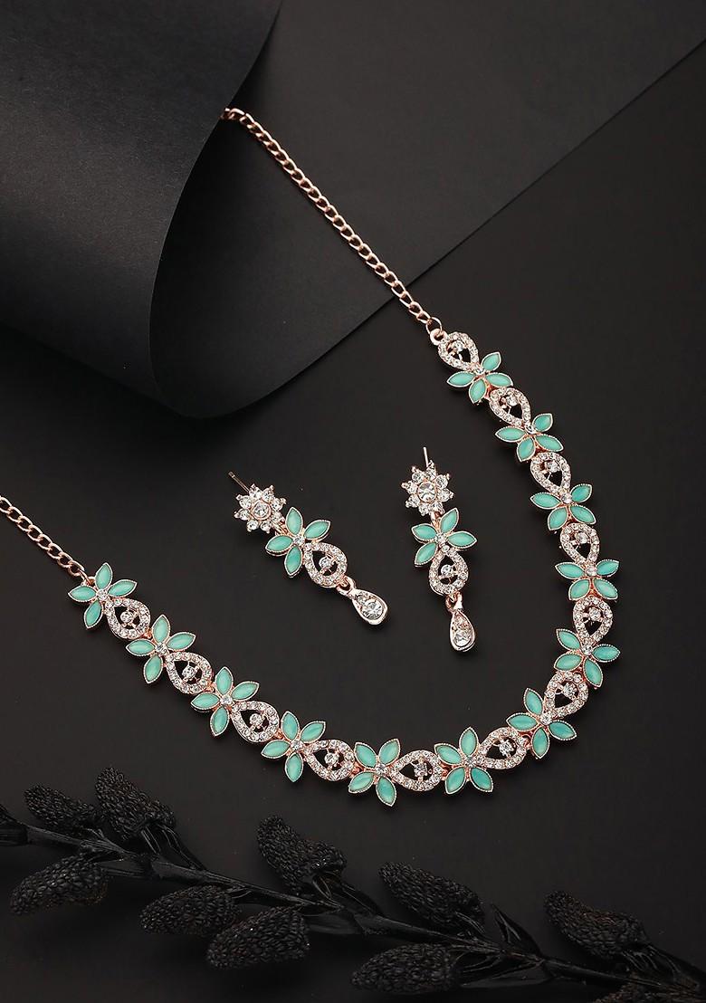 Rose Gold Plated Ad Studded Jewellery Set