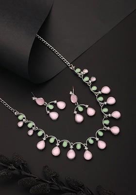 Rhodium Plated Ad Studded Jewellery Set