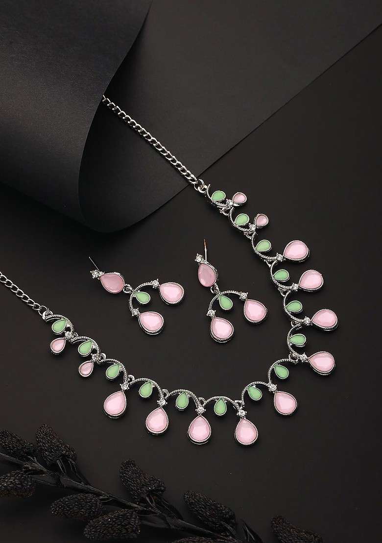 Rhodium Plated Ad Studded Jewellery Set - Indya