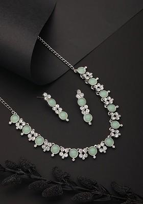 Rhodium Plated Ad Studded Jewellery Set