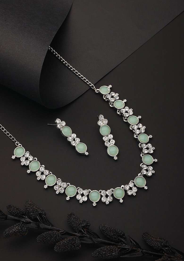 Rhodium Plated Ad Studded Jewellery Set - Indya