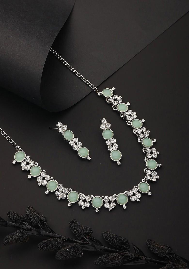 Rhodium Plated Ad Studded Jewellery Set