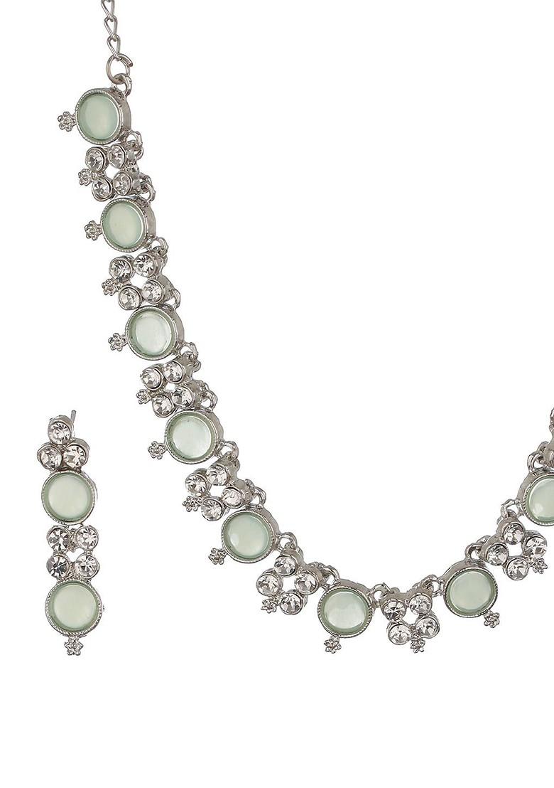 Rhodium Plated Ad Studded Jewellery Set