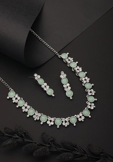 Rhodium Plated Ad Studded Jewellery Set
