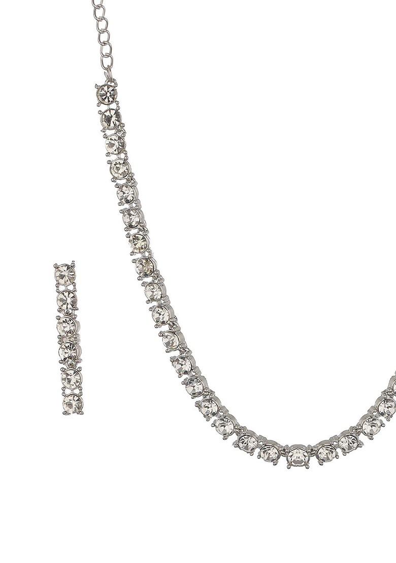 Rhodium Plated Ad Studded Jewellery Set