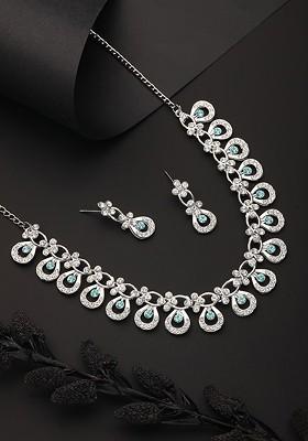 Rhodium Plated American Diamond Studded Jewellery Set