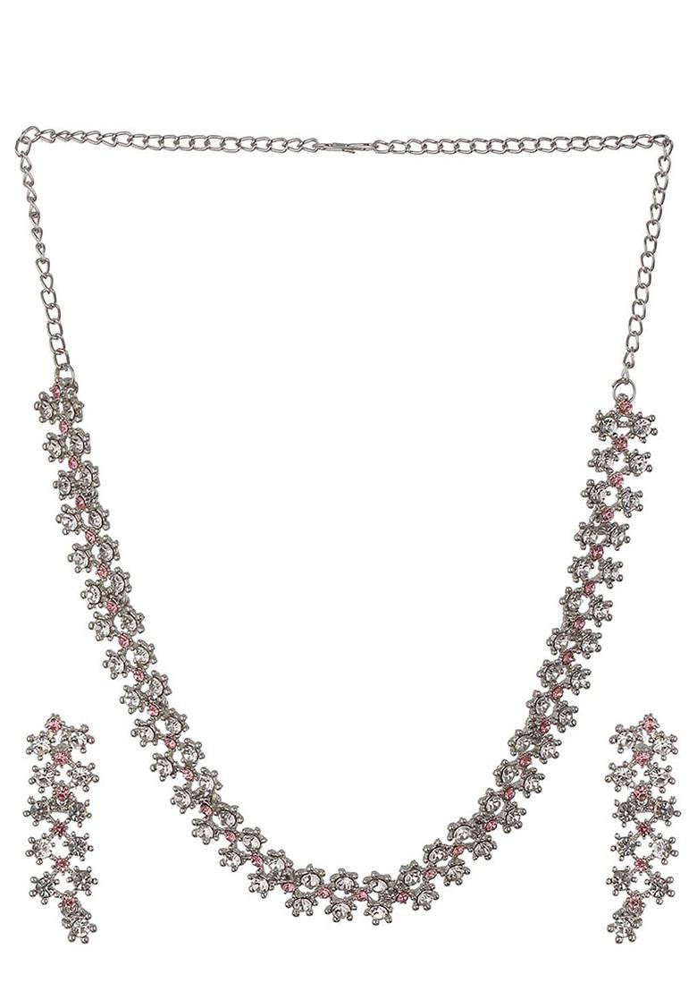 Rhodium Plated American Diamond Studded Jewellery Set