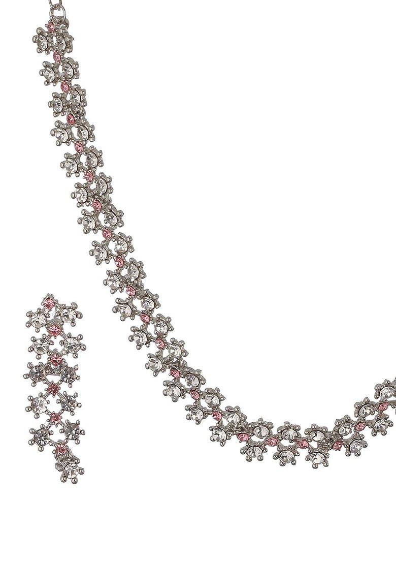 Rhodium Plated American Diamond Studded Jewellery Set