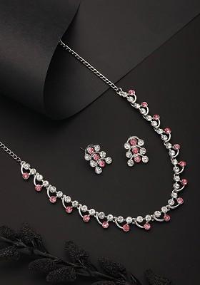 Rhodium Plated American Diamond Studded Jewellery Set