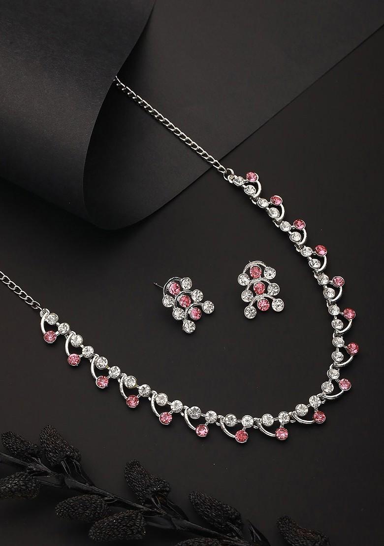 Rhodium Plated American Diamond Studded Jewellery Set