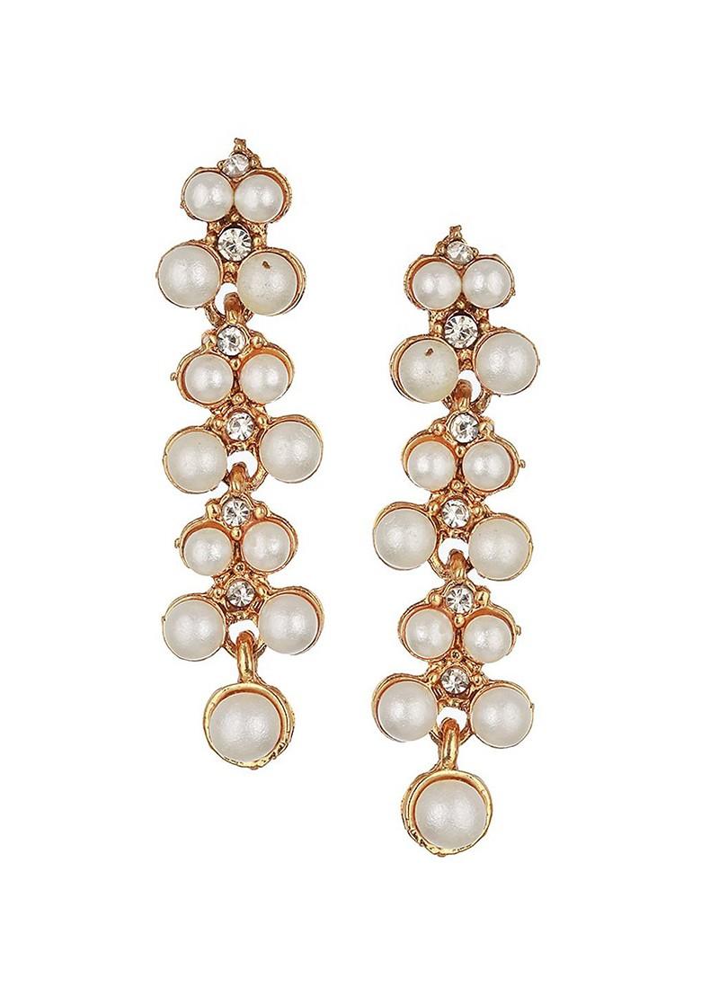 Gold Plated Stone Studded And Pearl Beaded Jewellery Set
