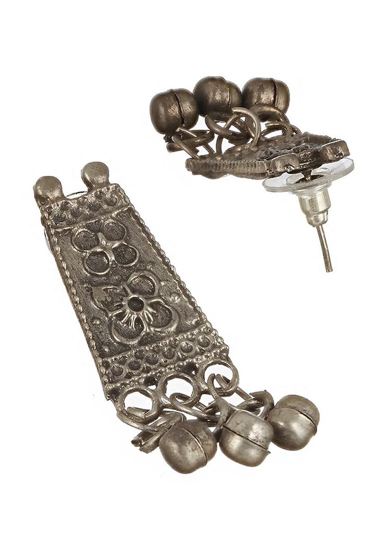 Silver Plated Oxidised Beaded Necklace And Earrings