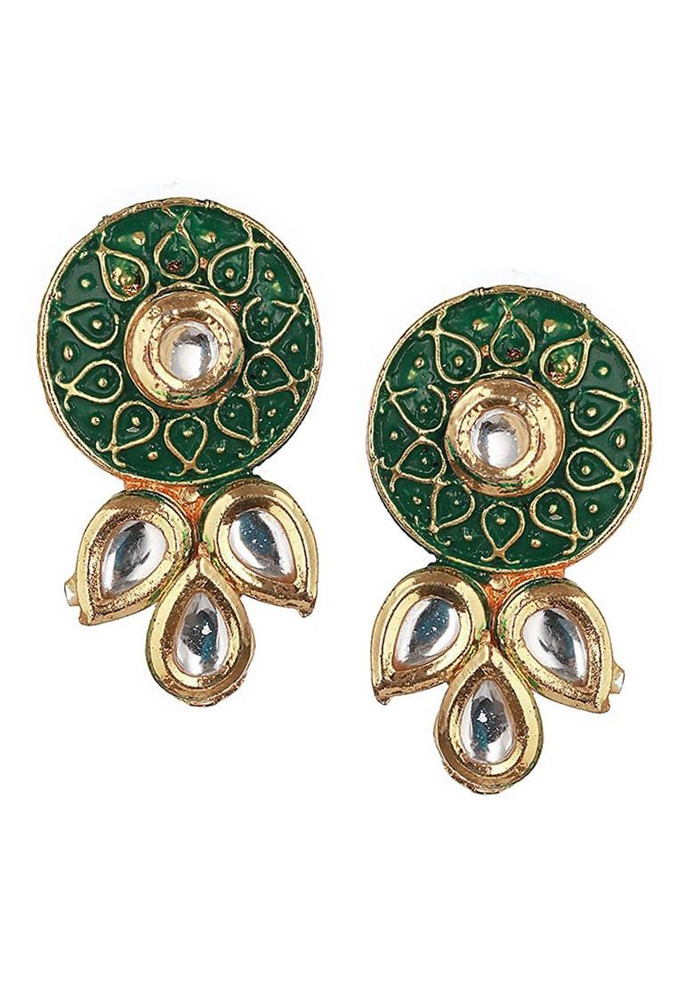 Gold Plated Kundan Studded And Beaded Meenakari Necklace And Earrings