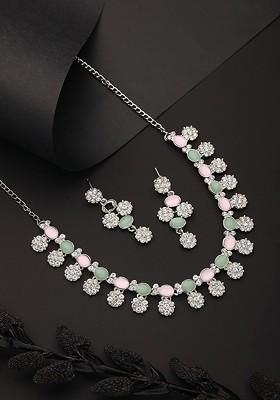 Rhodium Plated American Diamond Studded Jewellery Set