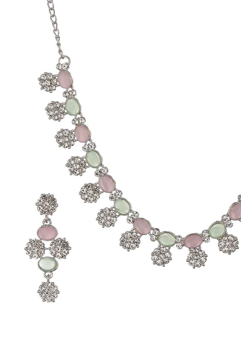 Rhodium Plated American Diamond Studded Jewellery Set