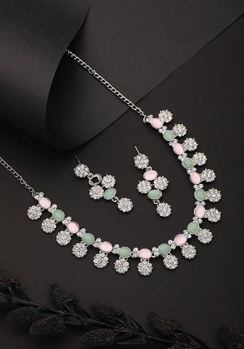 Rhodium Plated American Diamond Studded Jewellery Set