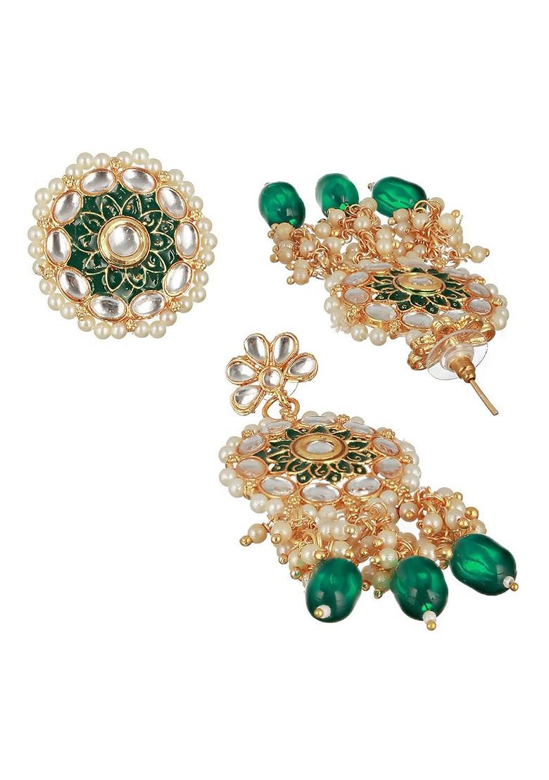 Gold Plated Kundan Studded And Beaded Jewellery Set