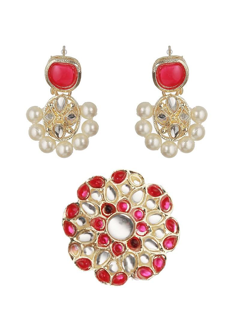 Gold Plated Kundan Studded And Beaded Jewellery Set