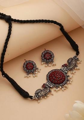 Silver Plated And Pearl Beaded Jewellery Set