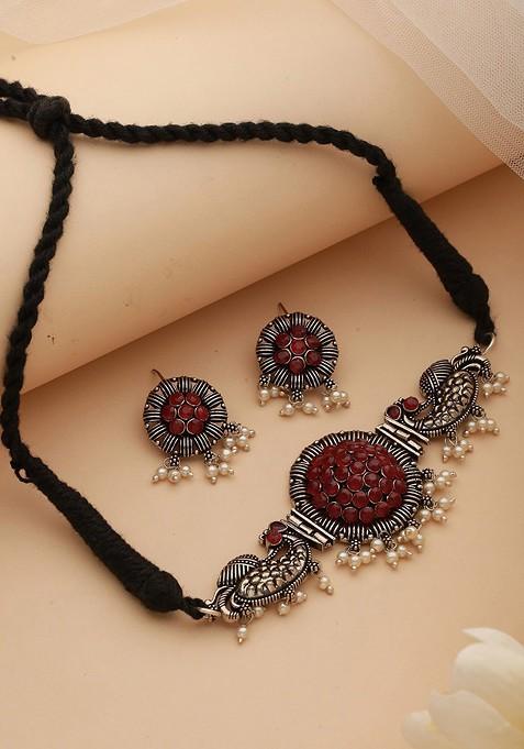 Silver Plated And Pearl Beaded Jewellery Set