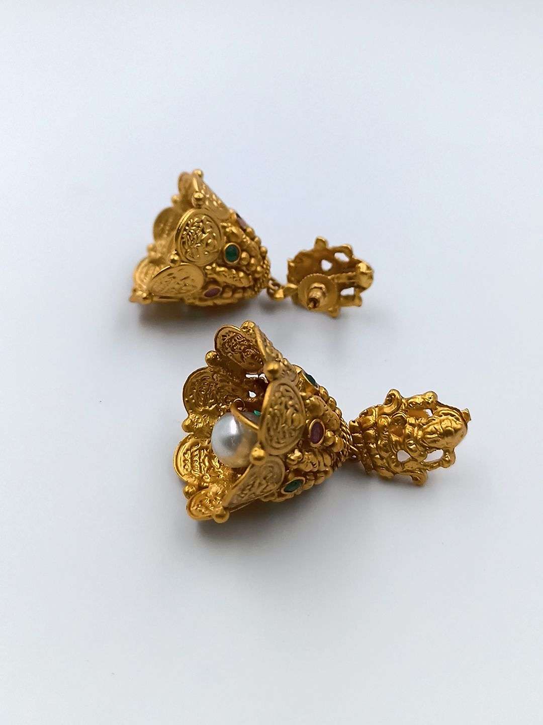 Gold Plated Green And Pink Stones Studded Temple Jewellery Set - Indya