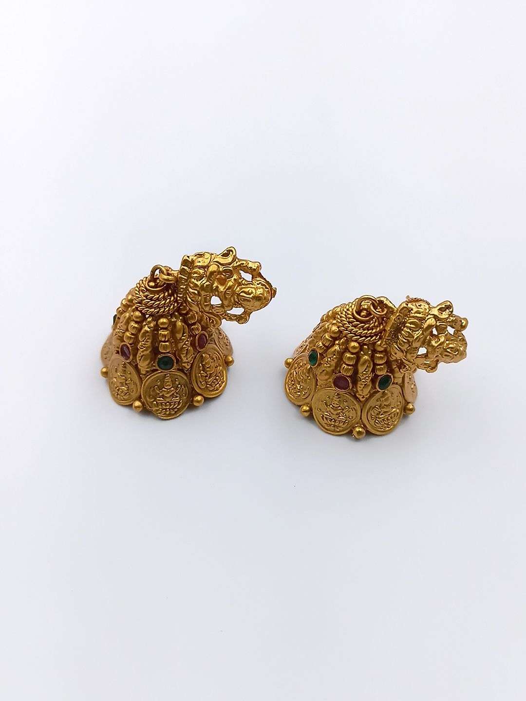 Gold Plated Green And Pink Stones Studded Temple Jewellery Set - Indya