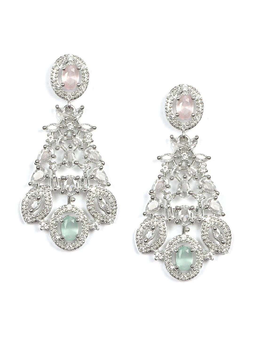 Silver Plated White And Pink Cz Stone Studded Jewellery Set - Indya