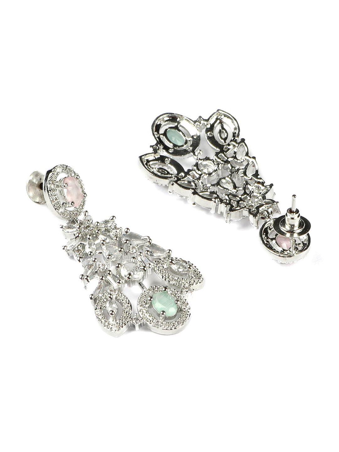 Silver Plated White And Pink Cz Stone Studded Jewellery Set