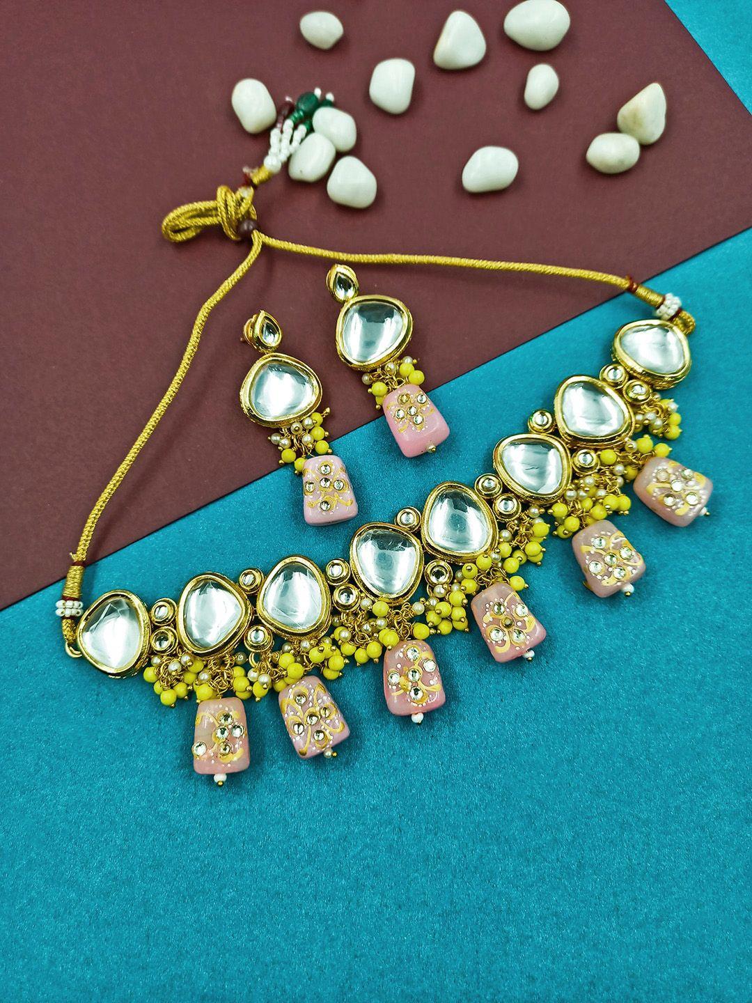 Gold Plated Gold Toned Kundan Studded Jewellery Set