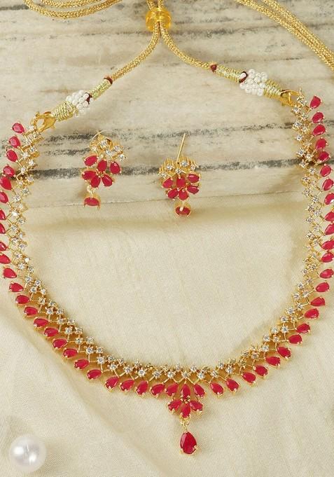 Gold Plated Ad Studded Jewellery Set