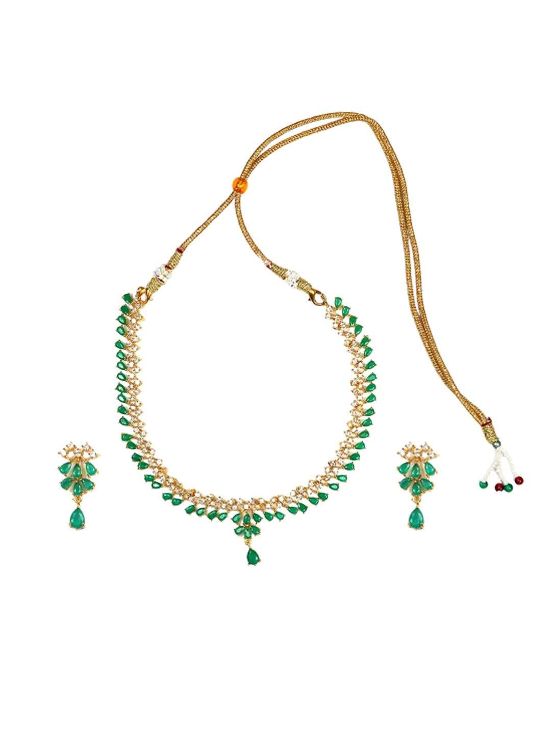 Gold Plated Ad Studded Jewellery Set - Indya