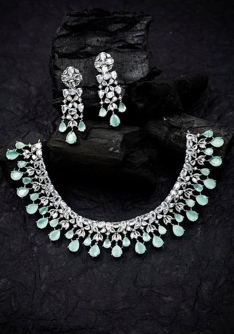 Silver Plated Cz Studded Jewellery Set