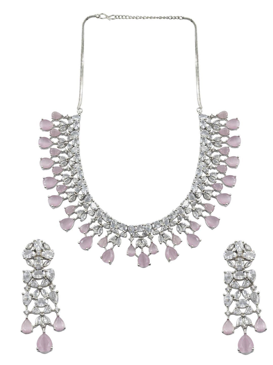 Silver Plated Cz Studded Necklace And Earrings