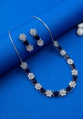 Silver Plated Cz Studded Jewellery Set
