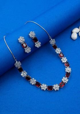 Silver Plated Cz Studded Jewellery Set
