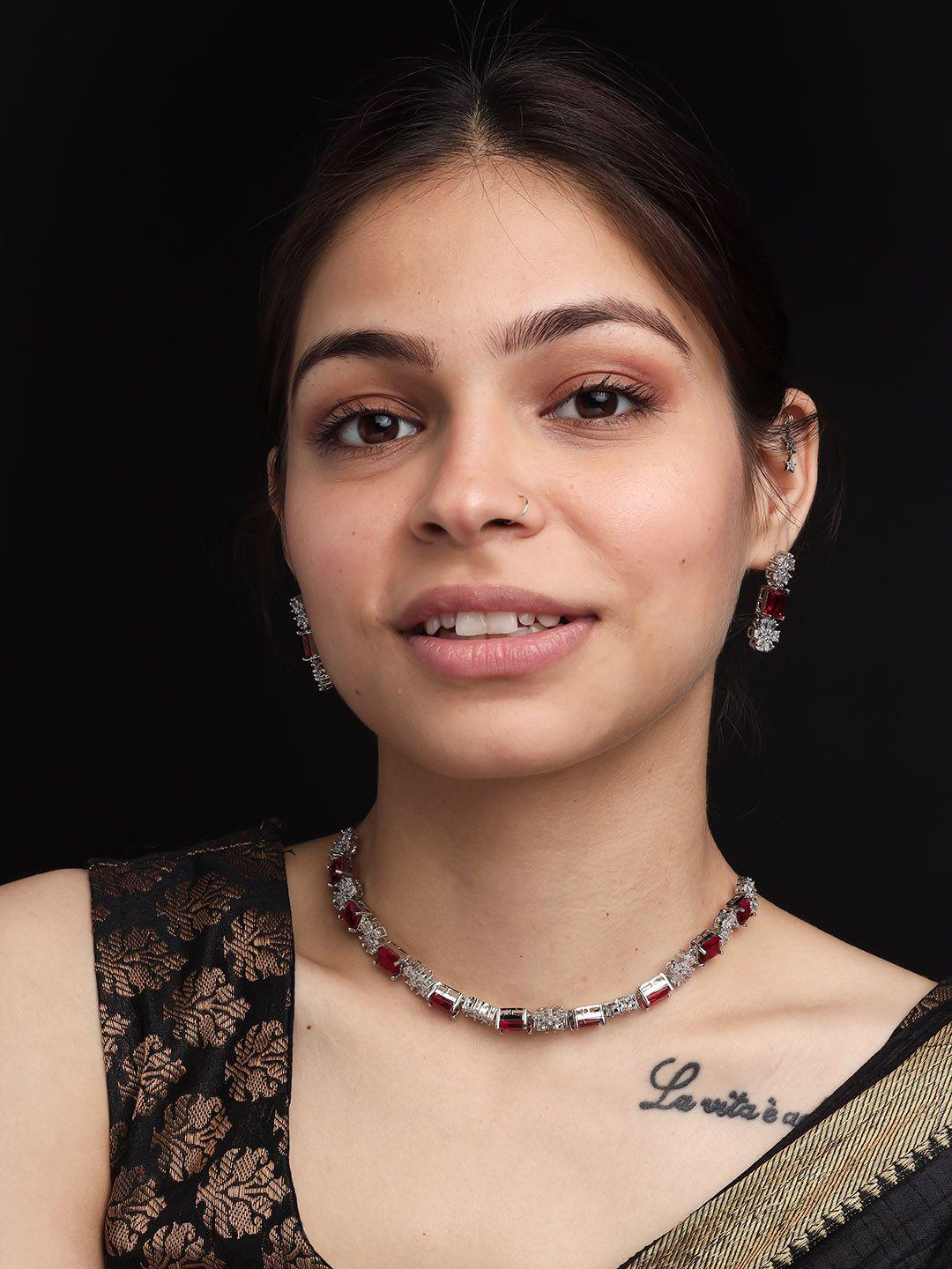 Silver Plated Cz Studded Jewellery Set