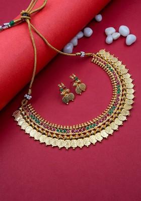 Gold Plated Temple Stone Studded Jewellery Set