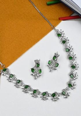Silver Plated Cz Studded Necklace And Earrings