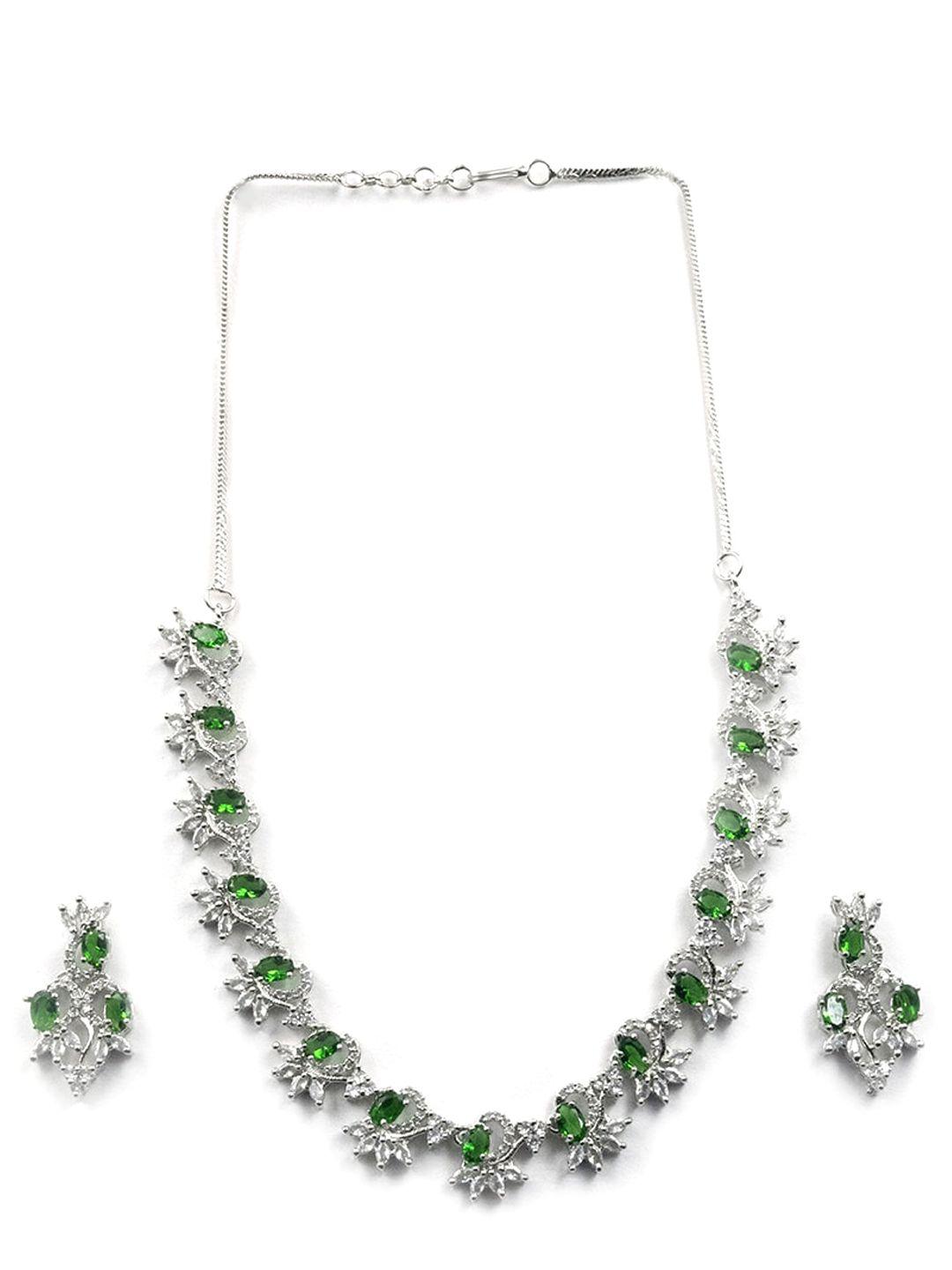Silver Plated Cz Studded Necklace And Earrings