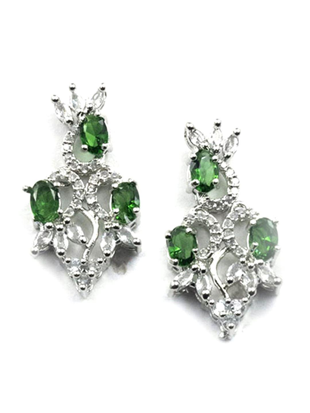 Silver Plated Cz Studded Necklace And Earrings