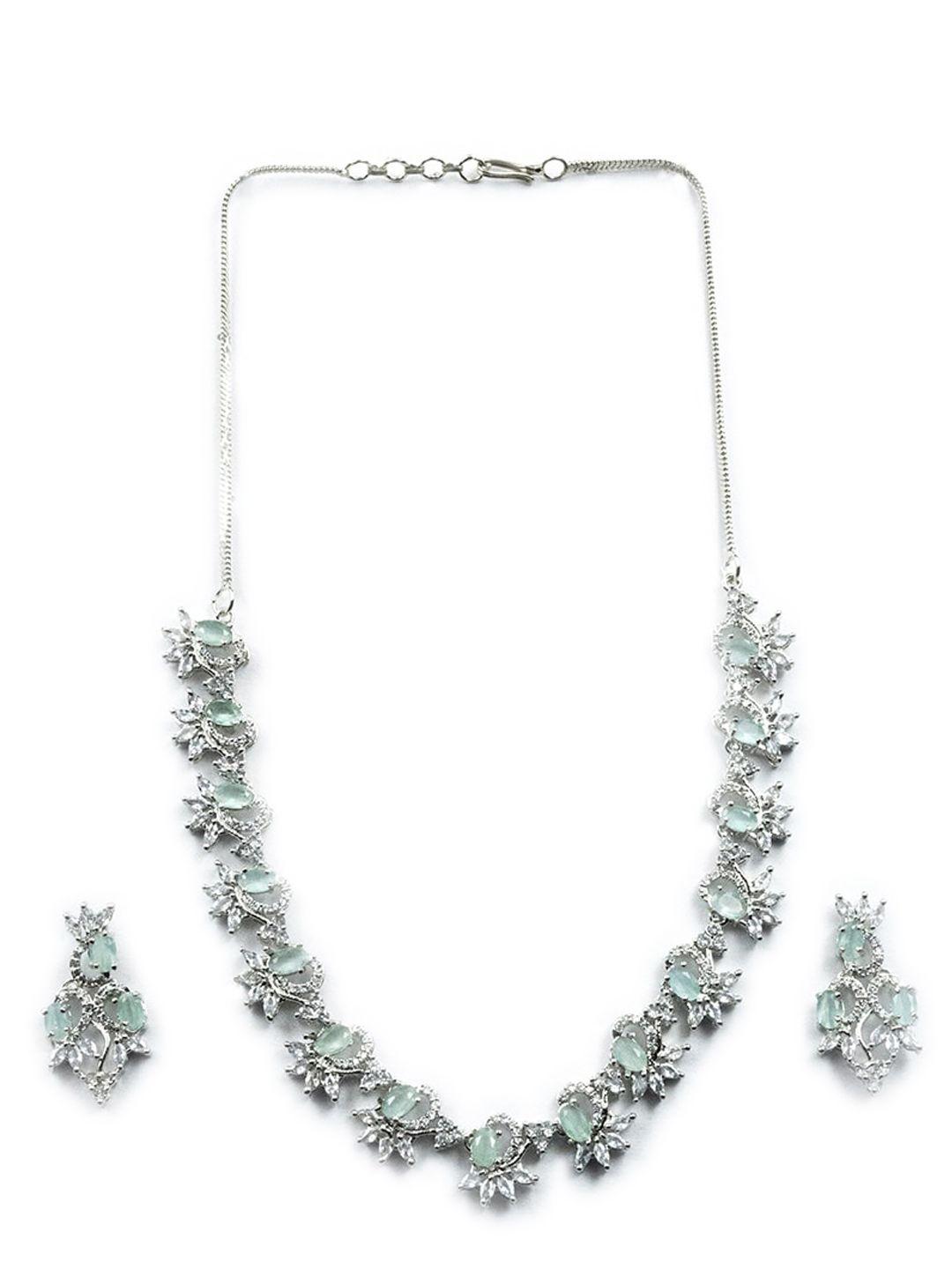 Silver Plated Ad Studded And Beaded Necklace And Earrings