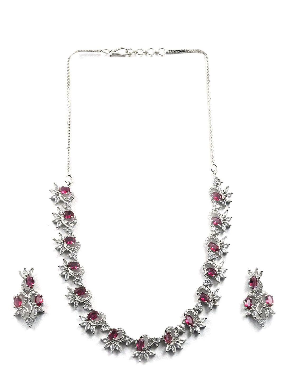 Silver Plated Ad Studded Brass Necklace And Earrings