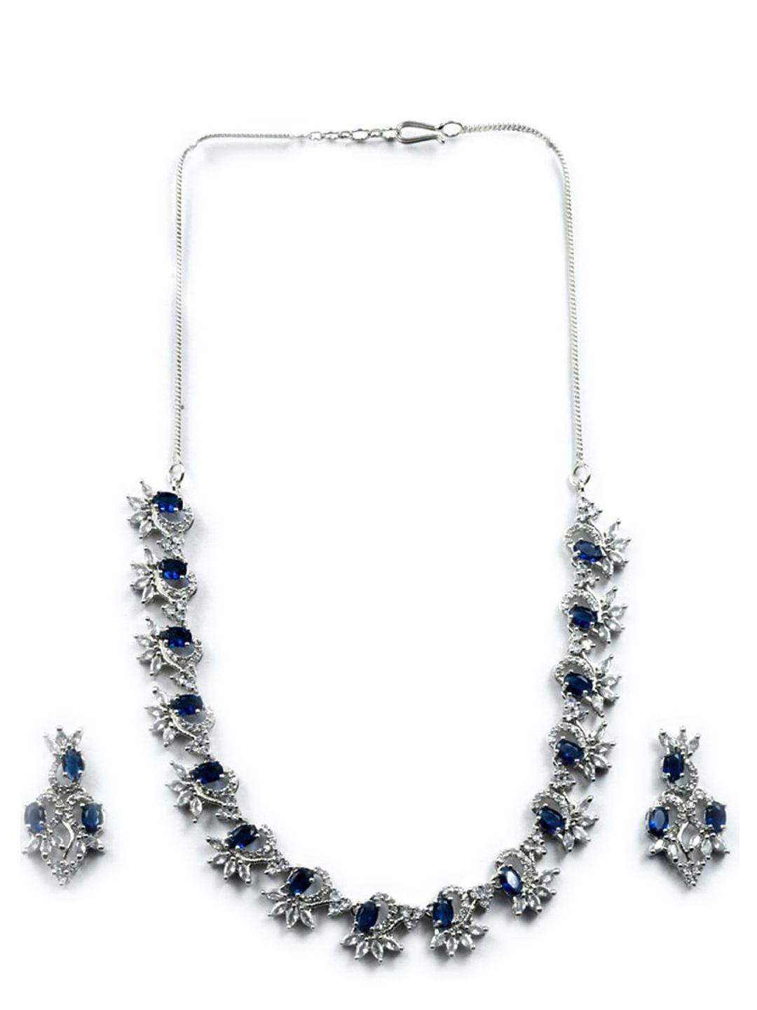 Silver Plated Ad Studded Brass Necklace And Earrings