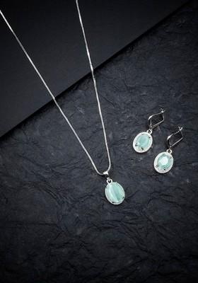 Rhodium Plated Ad Studded Pendant Set